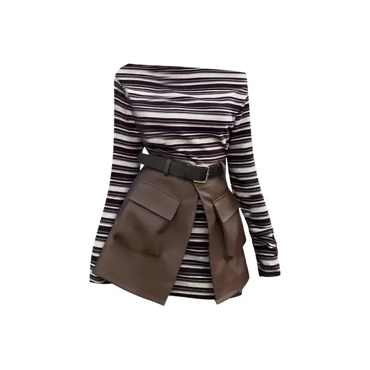 COVT Базовый слой + Кофе Обхват талии Ветер Женские Комплекты с юбкой