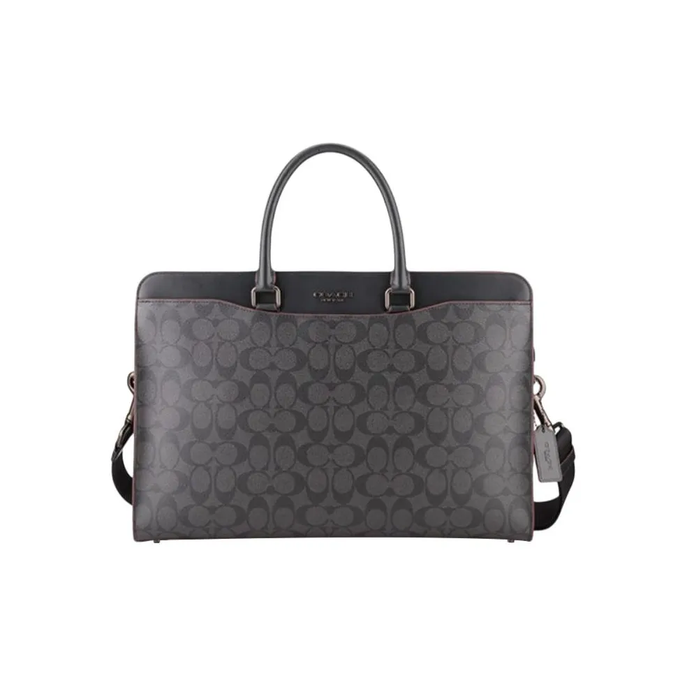 COACH Beckett Coated Canvas With Refined Calfskin Briefcase, Shoulder Bag, Crossbody Bag, Handbag Tubas Men's Black