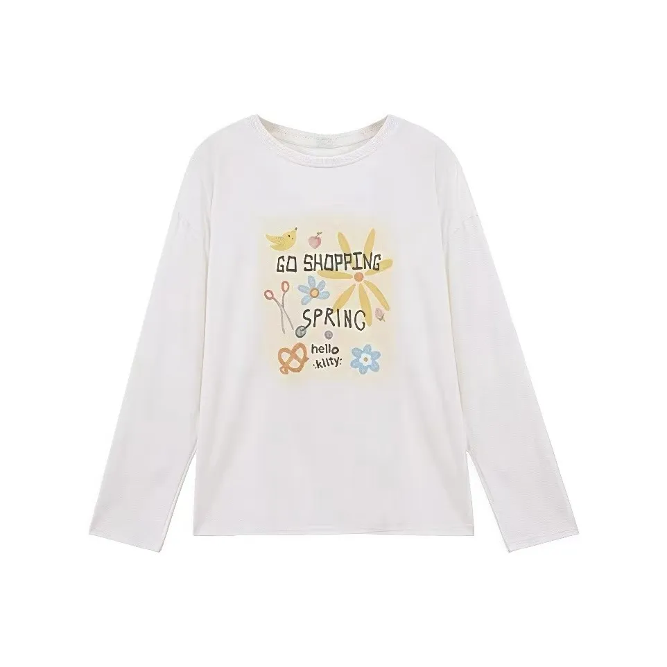 EMDPN Стандартный с принтом длинный рукав рубашка свободный крой утягивающий эффект UNIQUE маленький топ женский