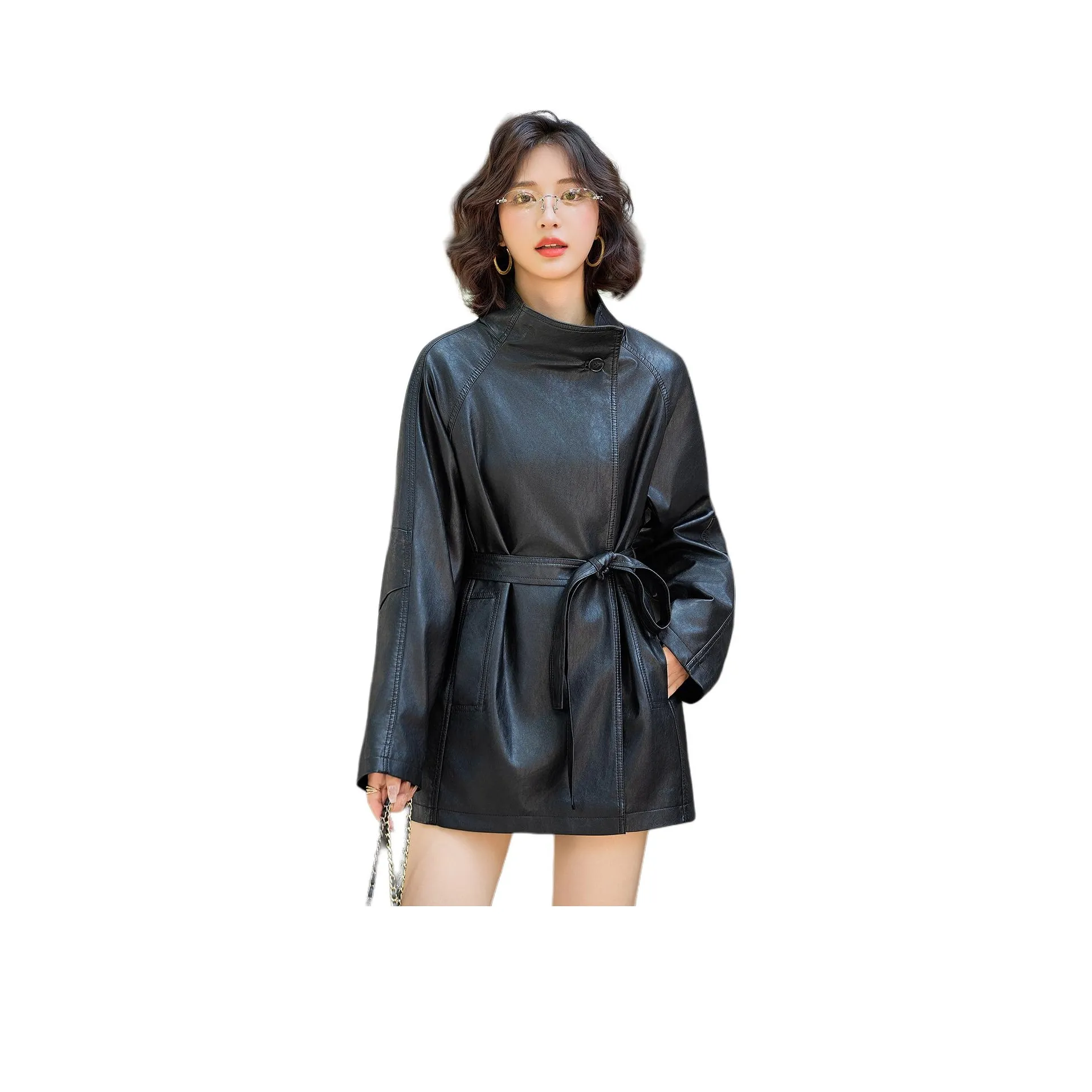 H YXIANG Кожа Куртка Женская