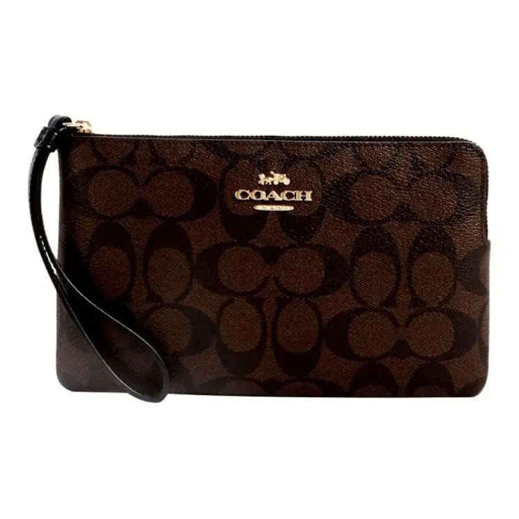 COACH Corner Zip Холст и Кожа Маленькая Сумка Клатч Большая Женская Черная Коричневая