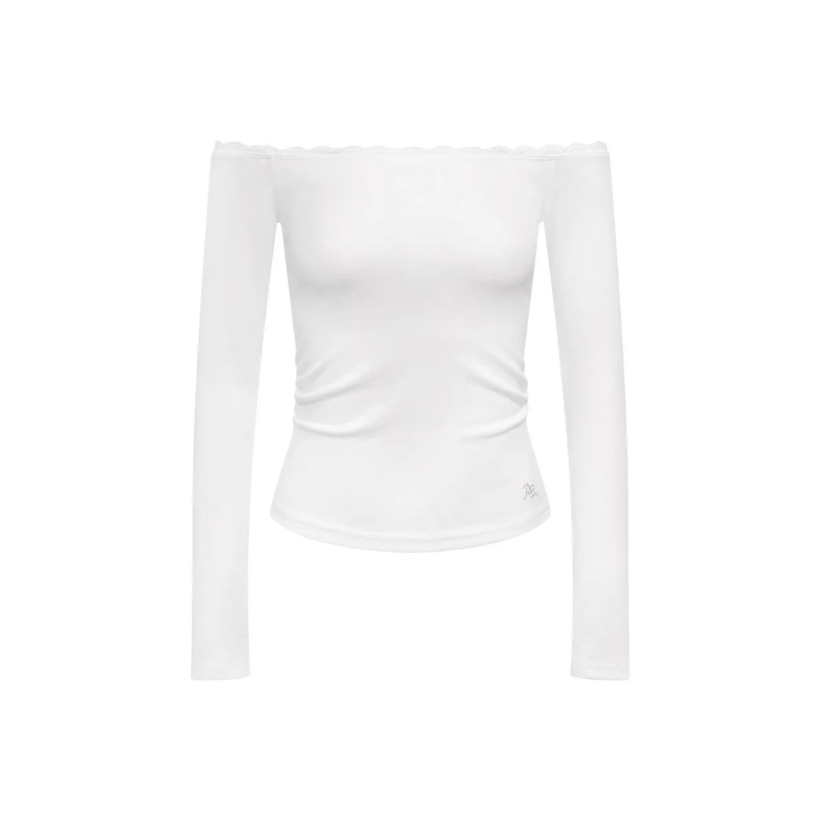 Ariseism Стандартный Off The Плечо Кружевная отделка Длинный рукав Т-рубашка для женщин Осенний облегающий крой Топ для женщин