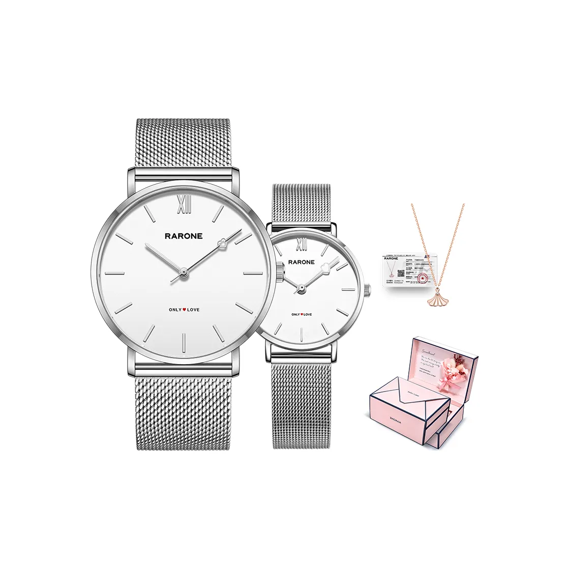 RARONE Коллекция для пар Сердцебиение Парные часы Кварцевый механизм Ремешок из нержавеющей стали Часы Унисекс Белый циферблат