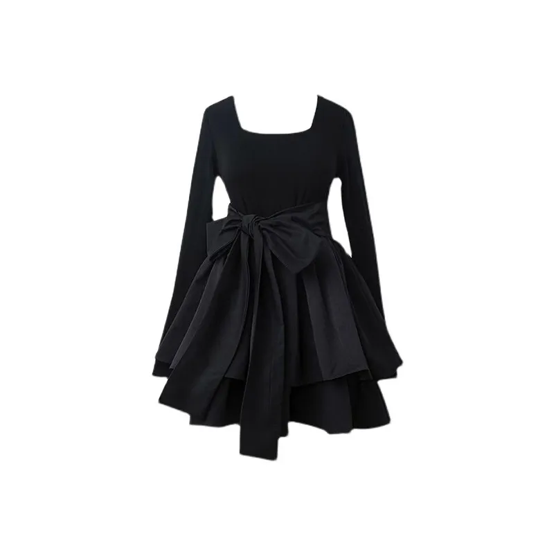 UYH Базовый слой Длинный Sleeved Платье Pure And Slim Обхват талии Cinching Женские