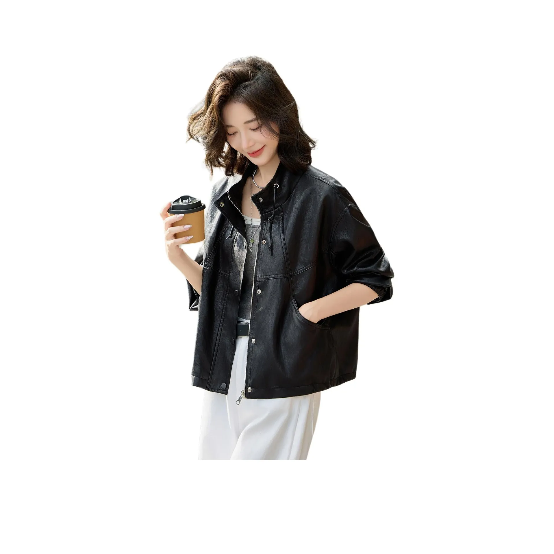 H YXIANG Кожа Куртка Женская