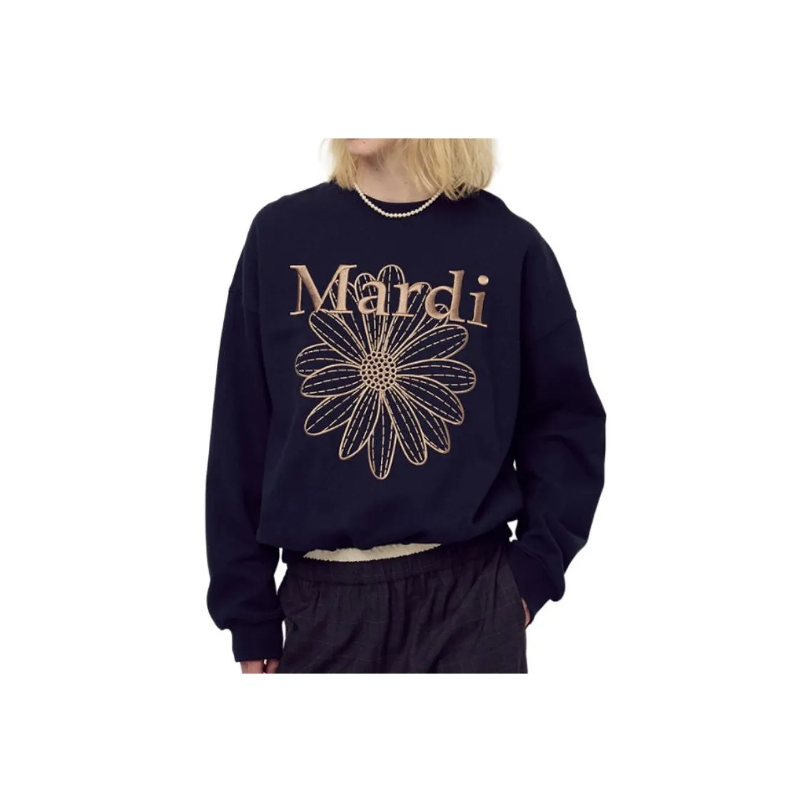 MARDI MERCREDI FW25 Свитшот FLOWERMARDI NEEDLEWORK_Темно-синий Тауповый Свитшот Женские