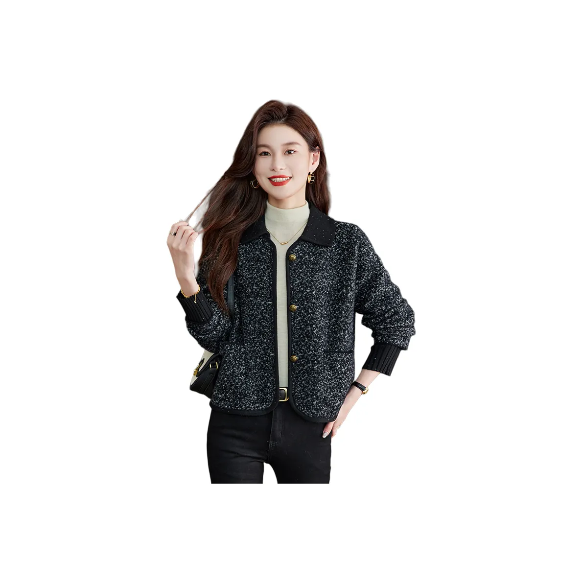 MJ Осенний Трикотажная Ткань Короткий Куртка Куртка Женская