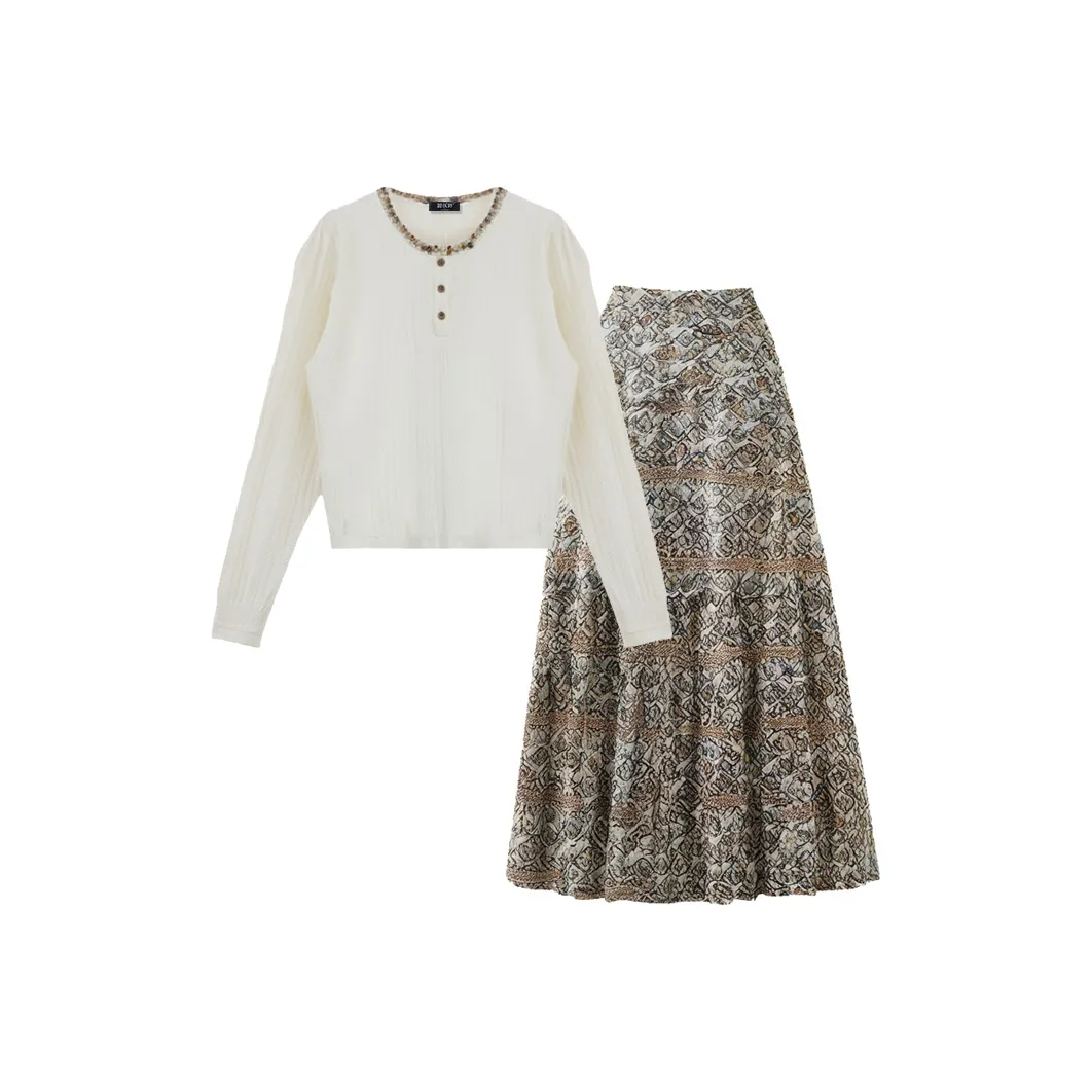 LUYOUYE Кремовый Абрикос + Светлый Коричневый Цветочный Дизайн Женские Повседневные Костюмы