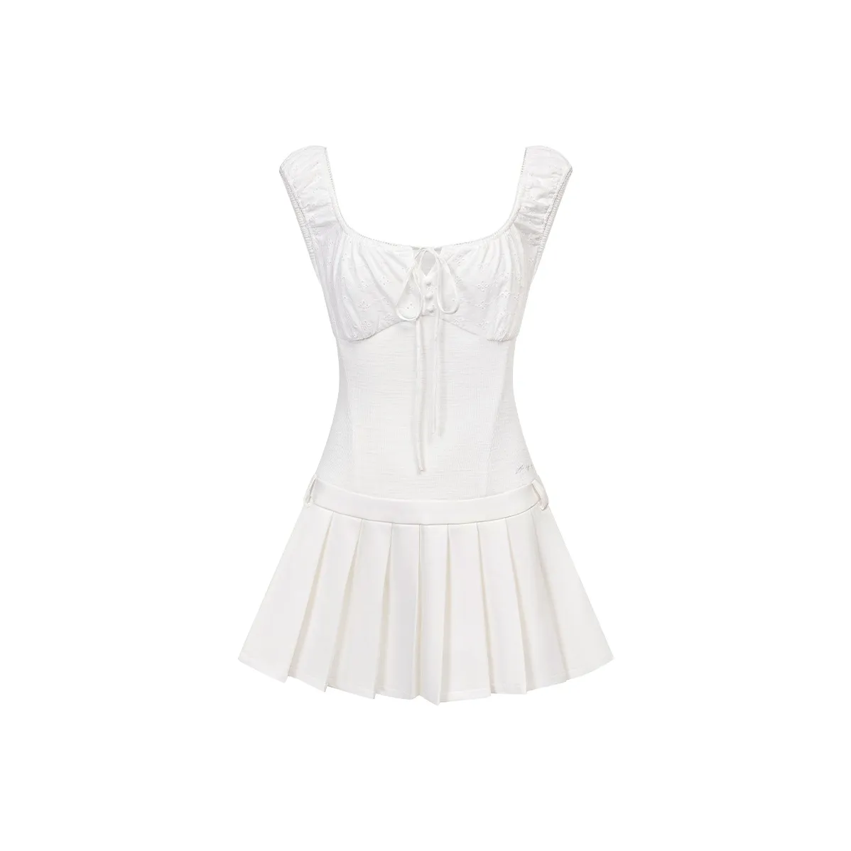 Ariseism Белый Без рукавов Платье с Плиссированный Подол для Женщин Летняя Юбка Женская