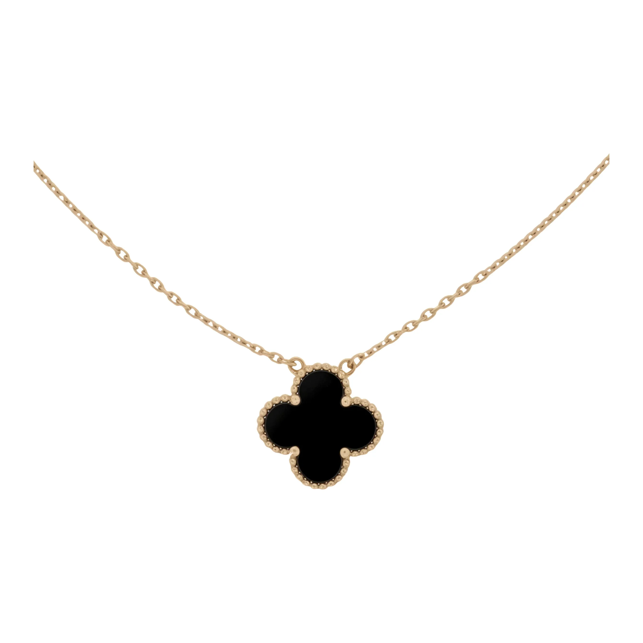 Van Cleef & Arpels 2010 18kt Yellow Gold Alhambra Onyx Necklace
