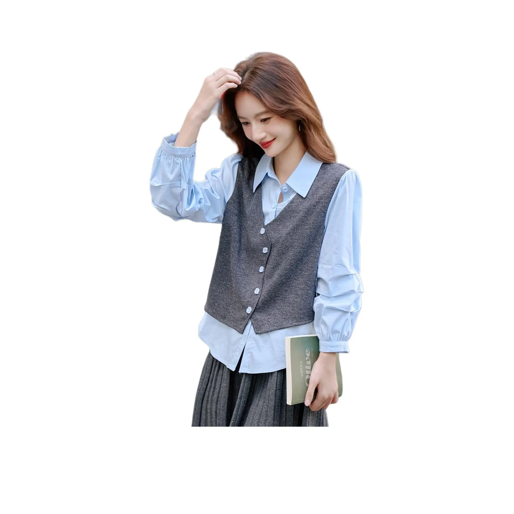 Still quiet Синий+Серый Женские Рубашки