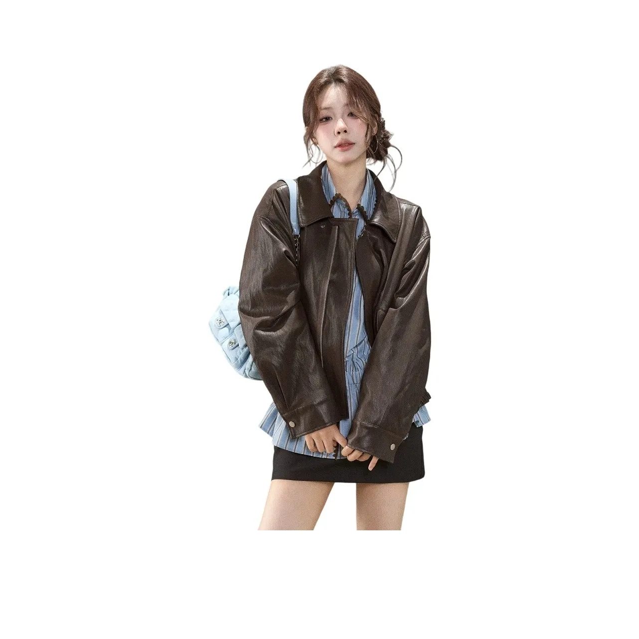 GEZITAI Коричневый Женские Кожаные Куртки