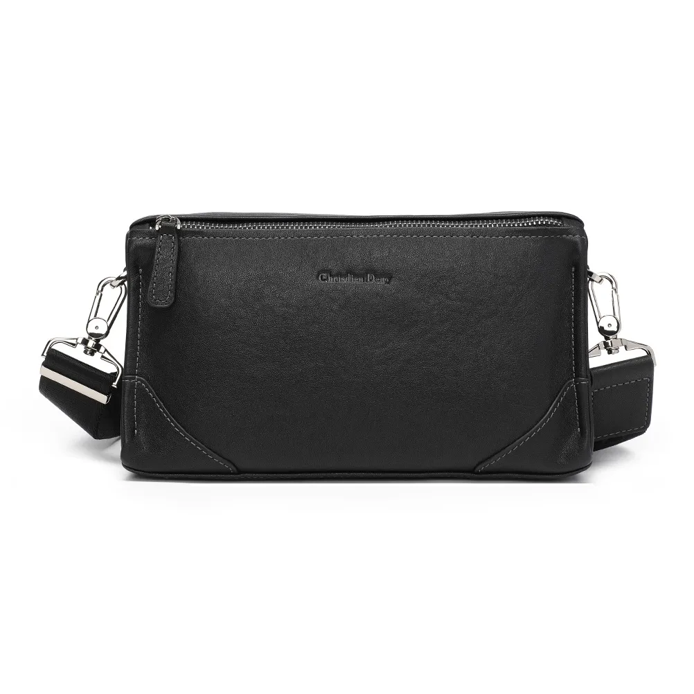 CHRISDIEN DENY Коровья кожа Сумка через плечо Мужская Черная