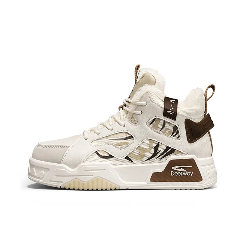 DEERWAY Skateboard Shoes Men High-Top Beige Brown