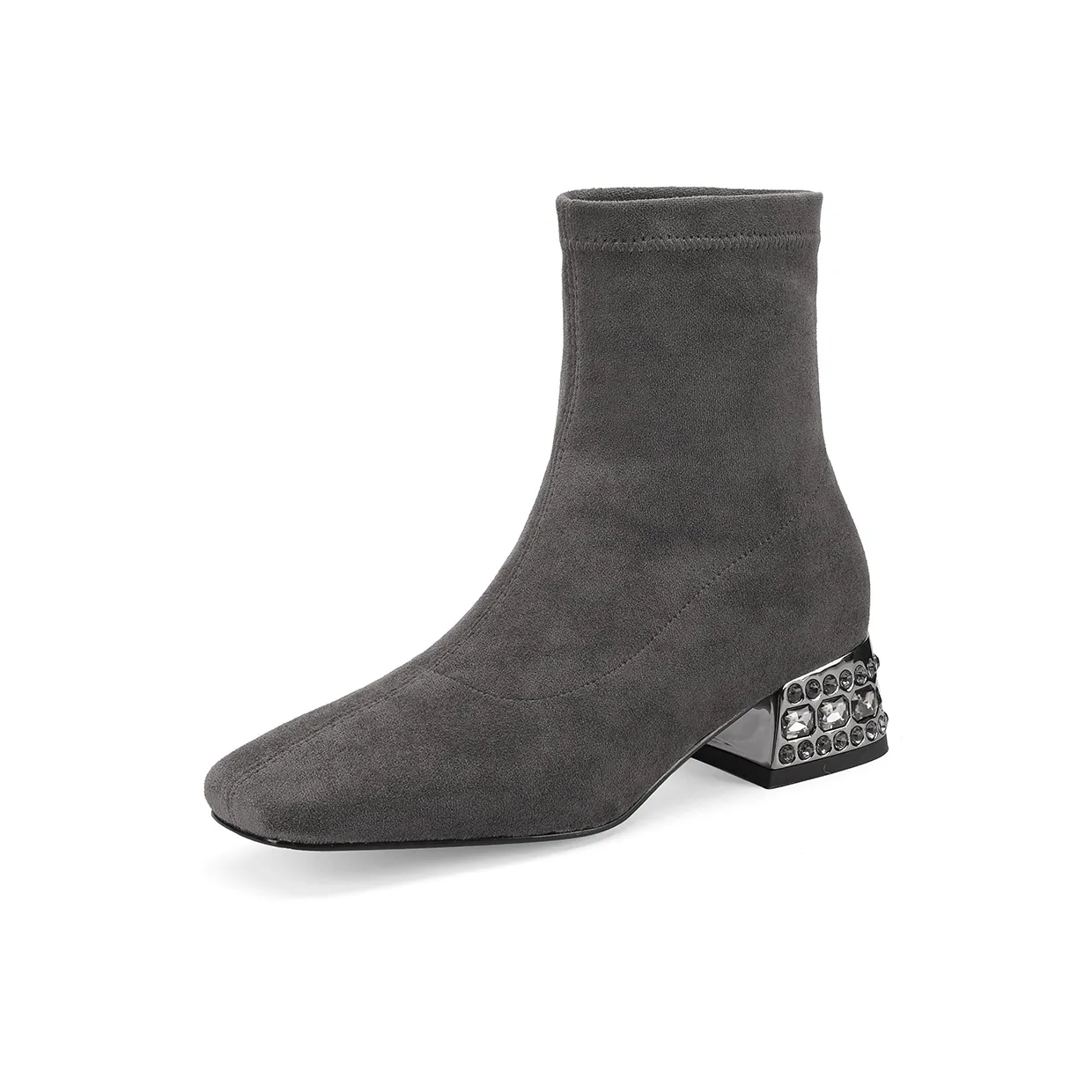 FMM 2025 Осенне-зимние Стразы Толстый Средний каблук Эластичные Ботинки для Женщин Повседневные Работа Коммутирование Ботильоны Женские