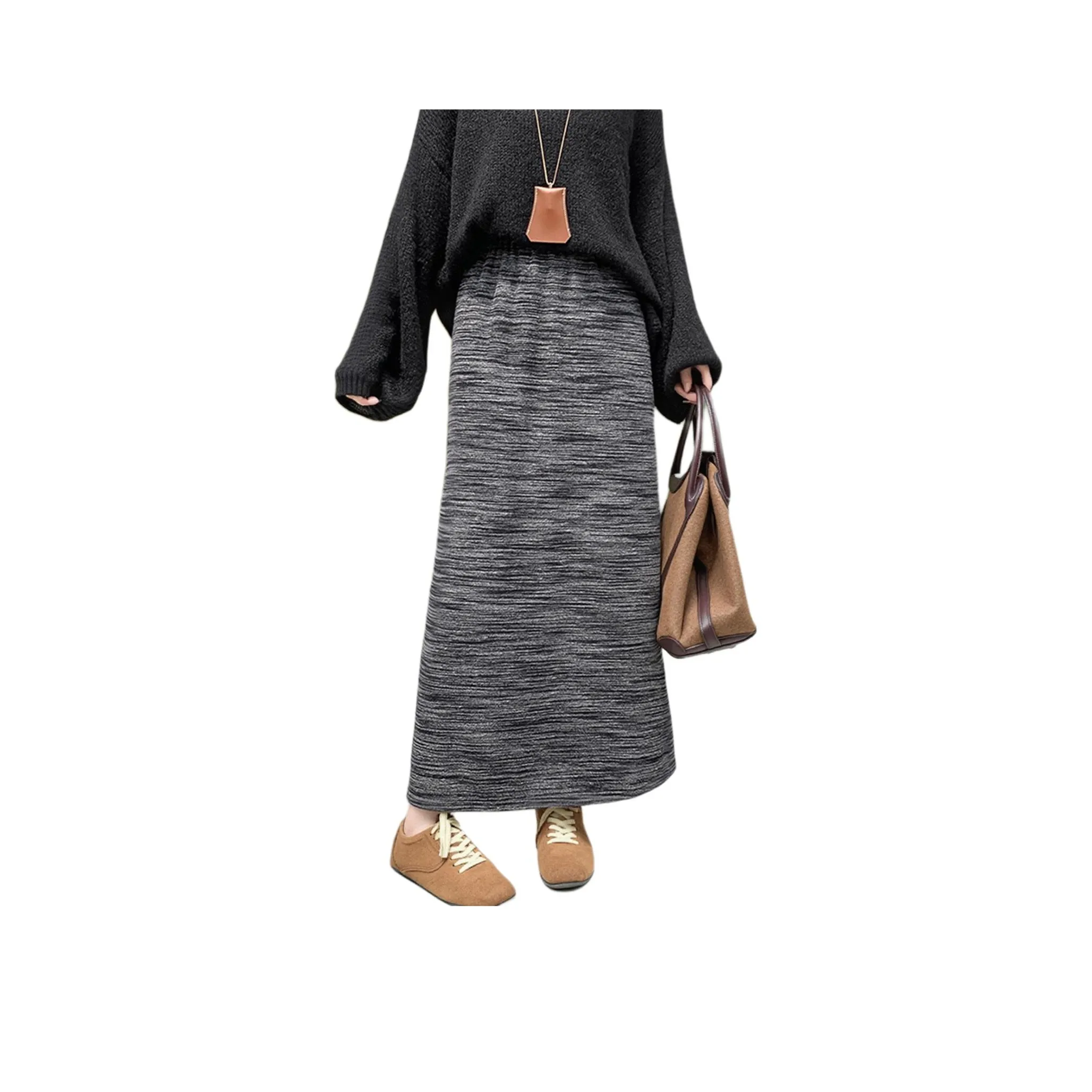 Wbwq Темно-серый Женская Повседневная Длинная Юбка