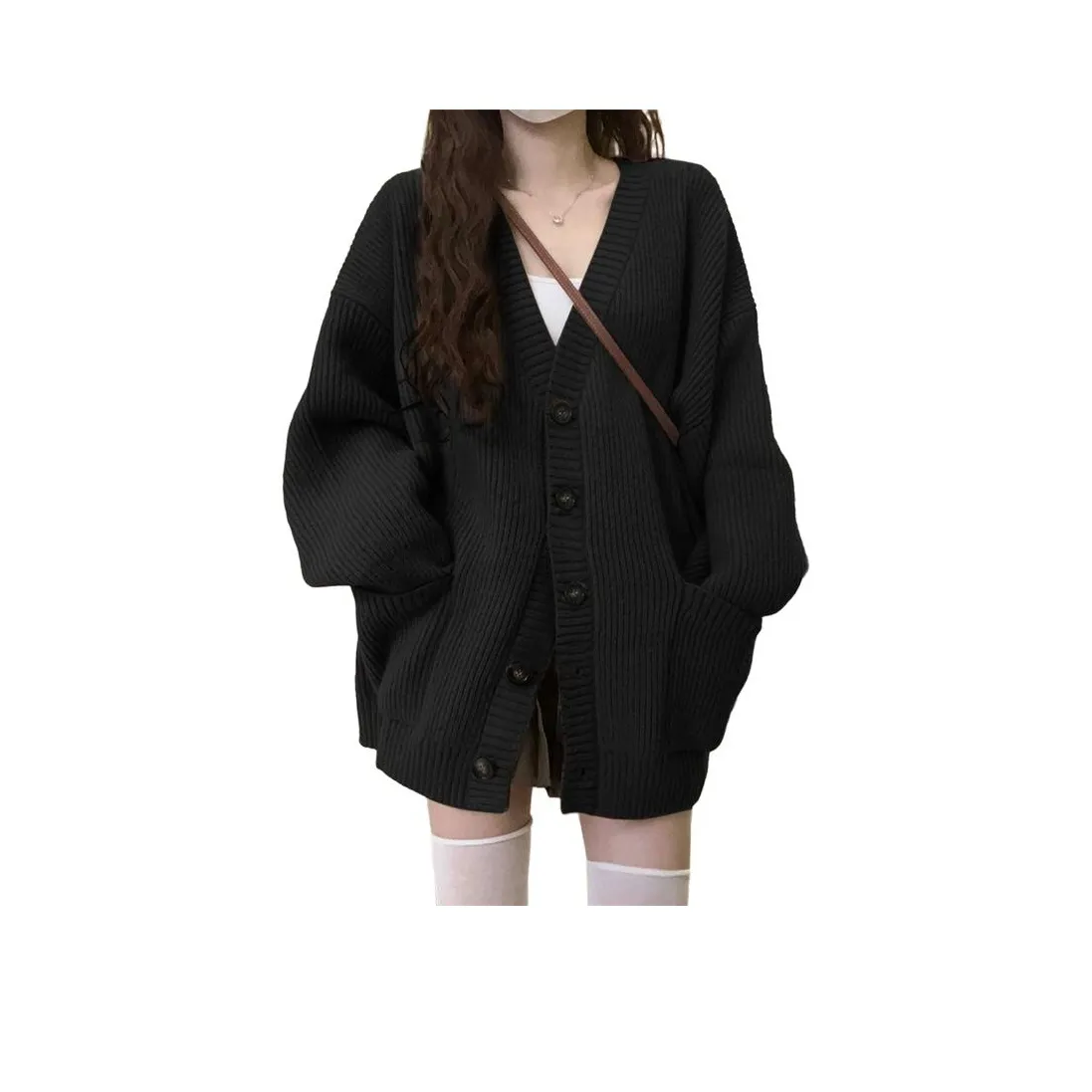 STYUW Черный кардиган женский трикотаж