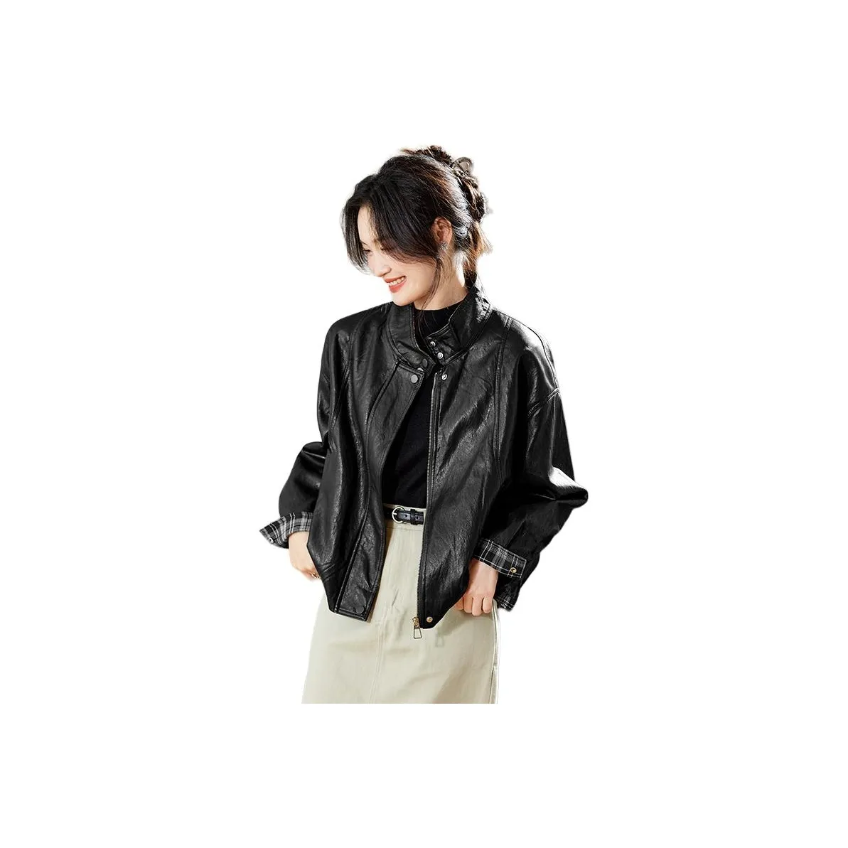 H YXIANG Кожа Куртка Женская