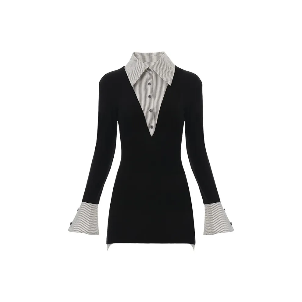 HYTE MOLY Черное Женское Длинное Платье с Длинными Рукавами