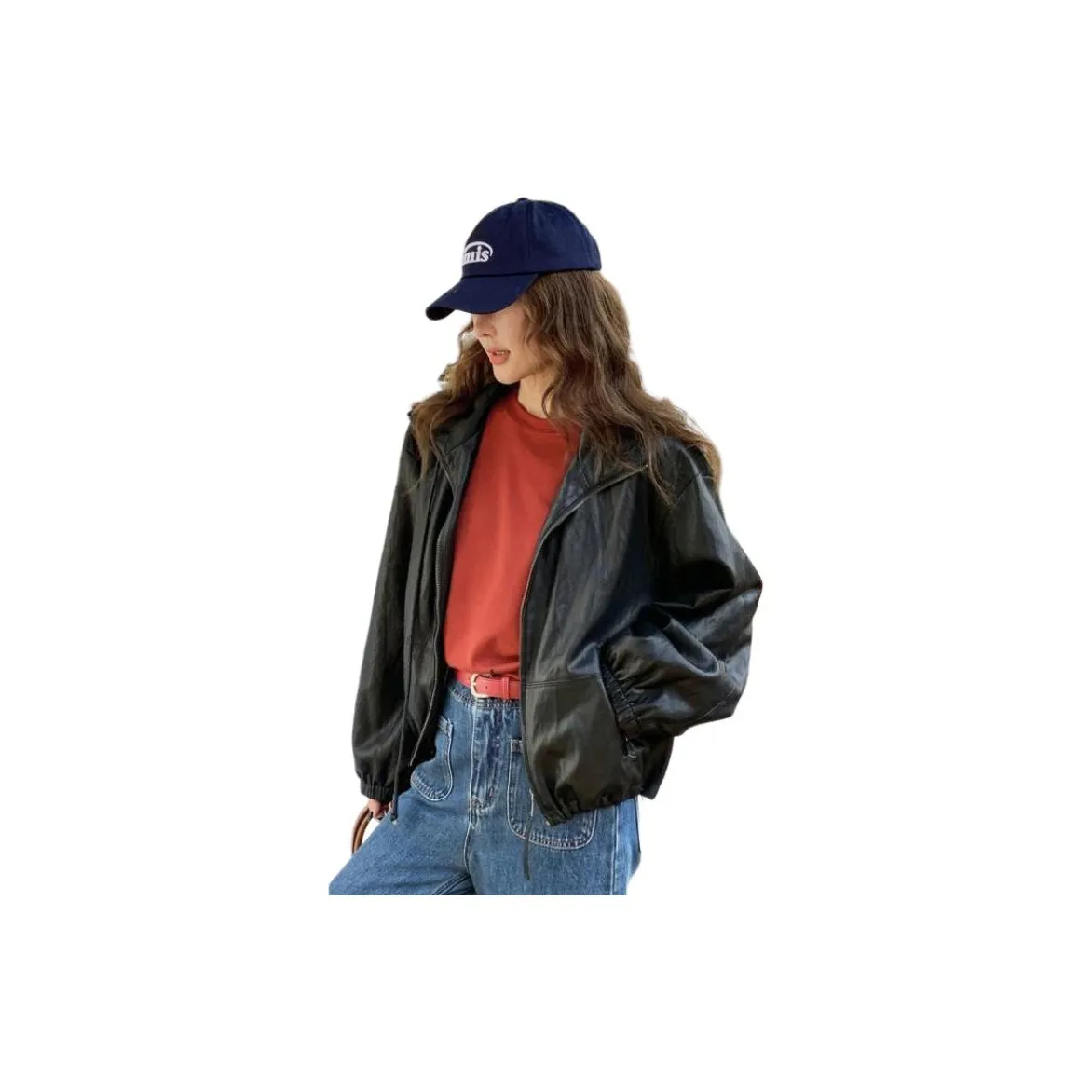 NANING9 Черные Женские Кожаные Куртки