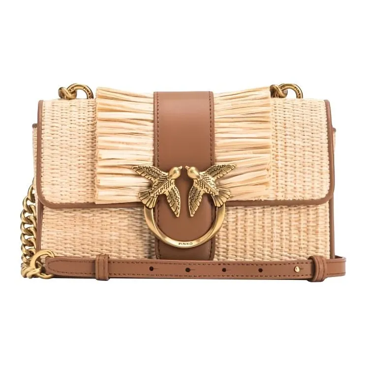 PINKO Love Series Рафия с кожаными вставками Сумка через плечо Мини Женская Коричневая