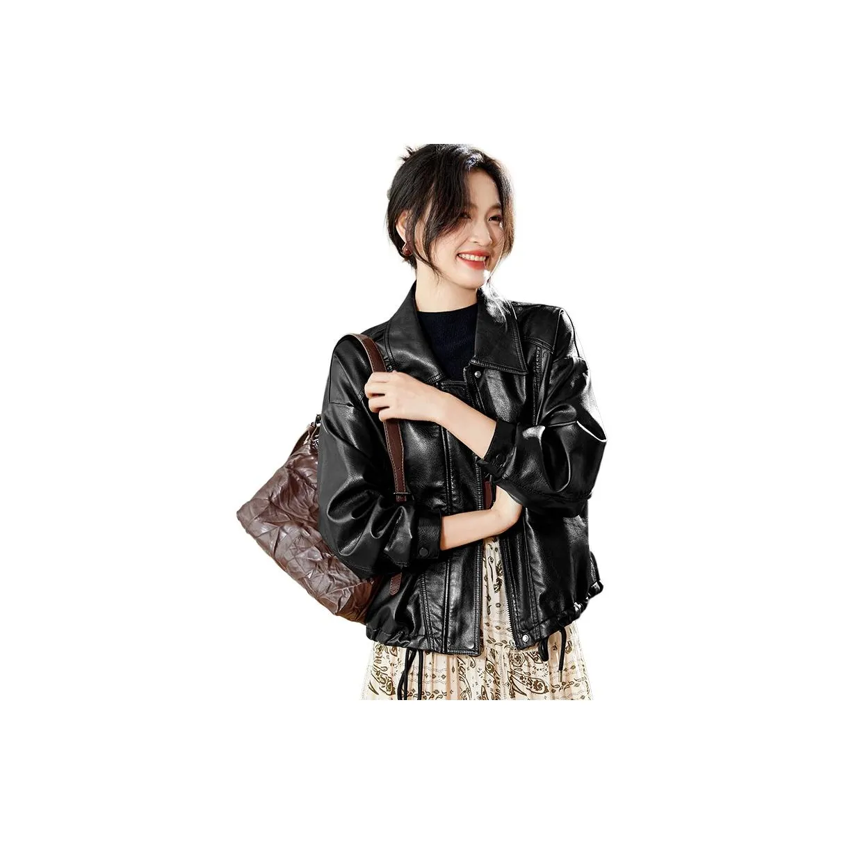 H YXIANG Кожа Куртка Женская