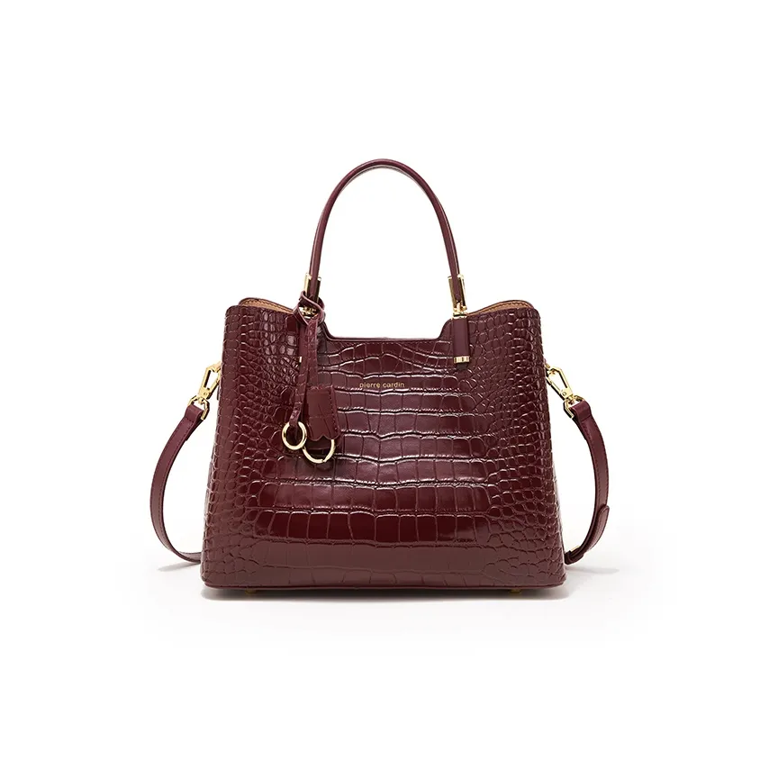 PIERRE CARDIN Сумка из крупнозернистой текстуры коровьей кожи сумка через плечо обычная женская бордовый черный светло-серый