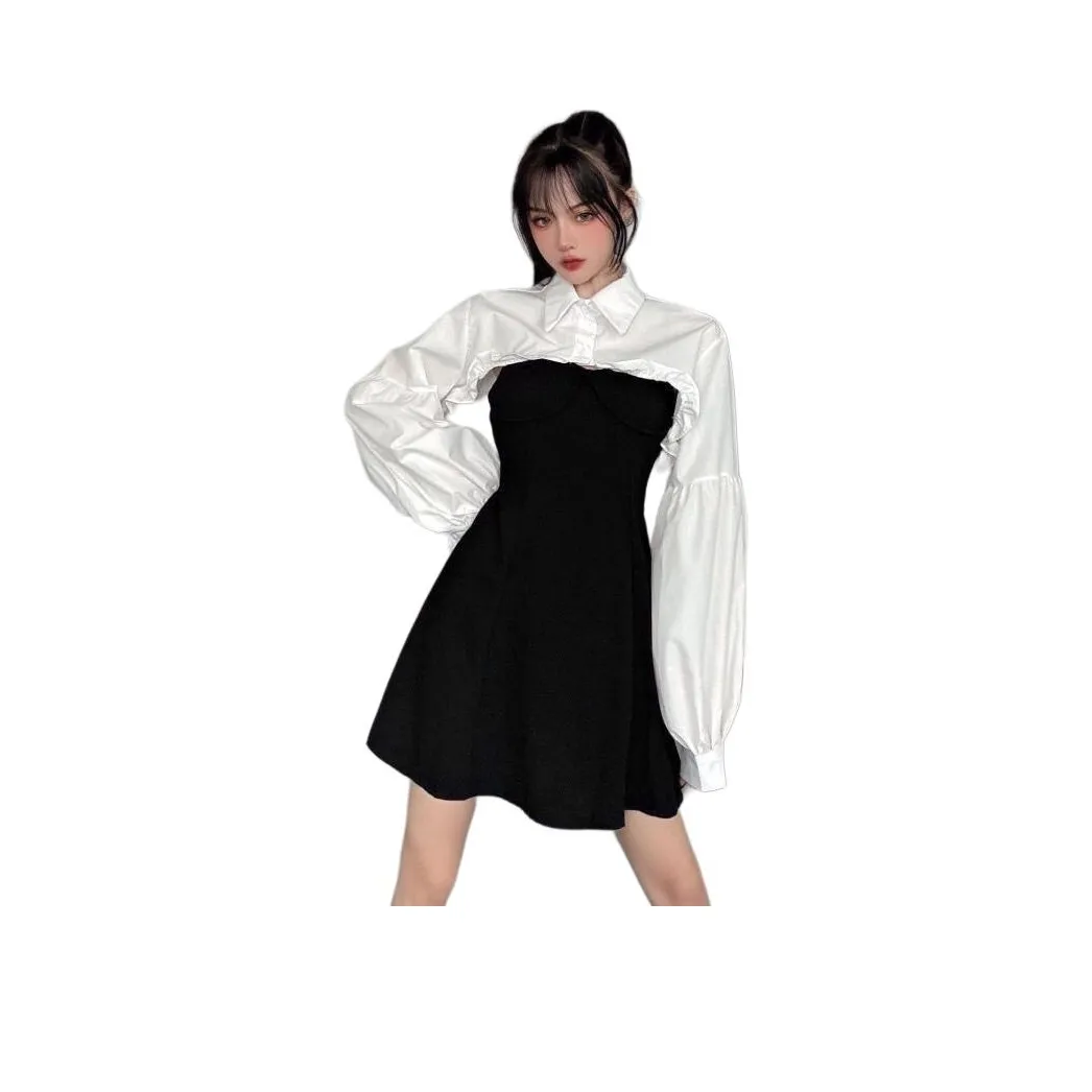 STYUW Белая рубашка + платье-камзол двухкомпонентный комплект женских комплектов с юбкой