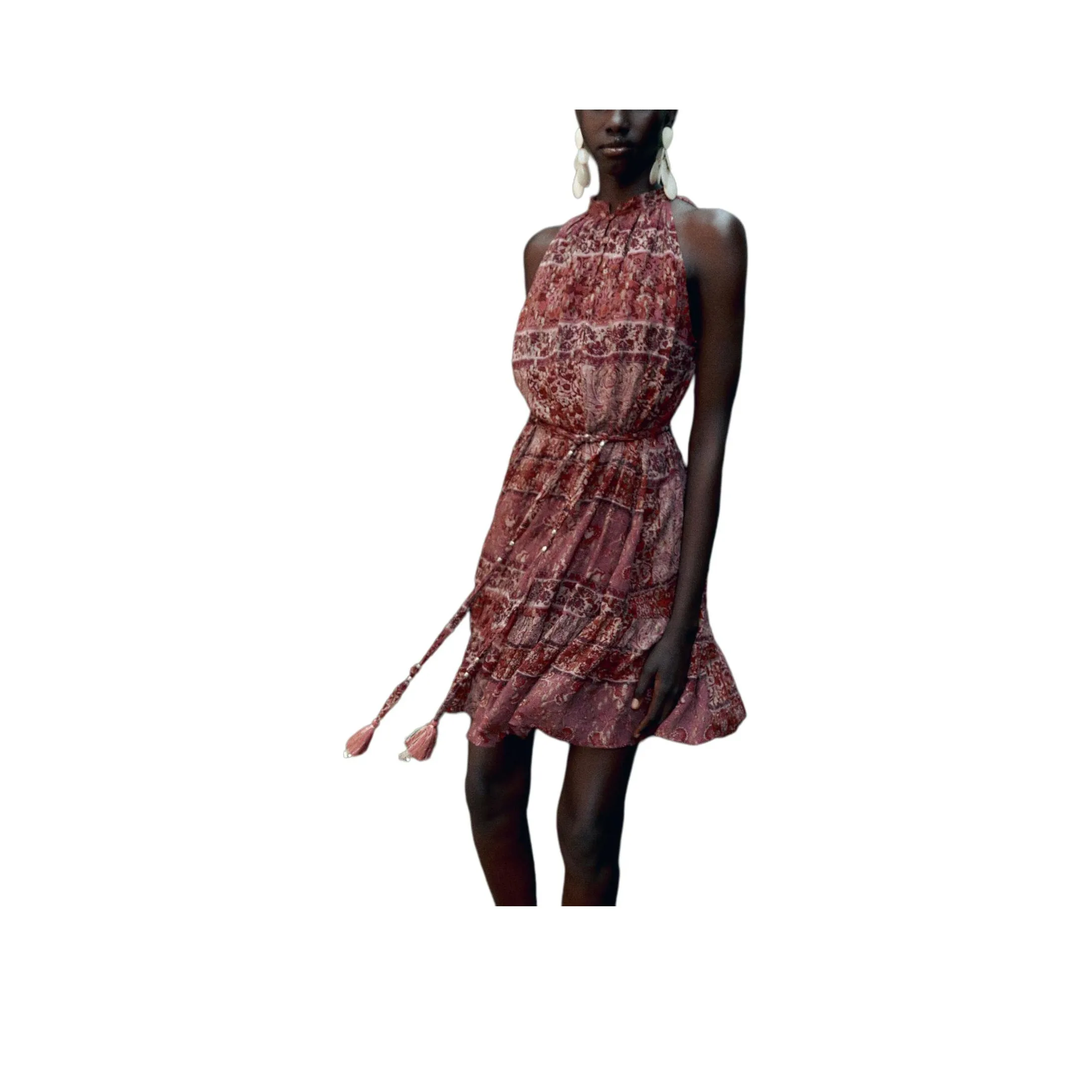 ZARA Темно-фиолетовые Красные Женские Платья без рукавов