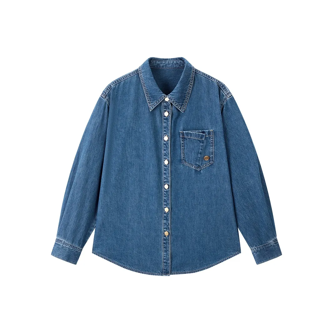 PEACEBIRD Джинсовые рубашки среднего синего цвета для женщин