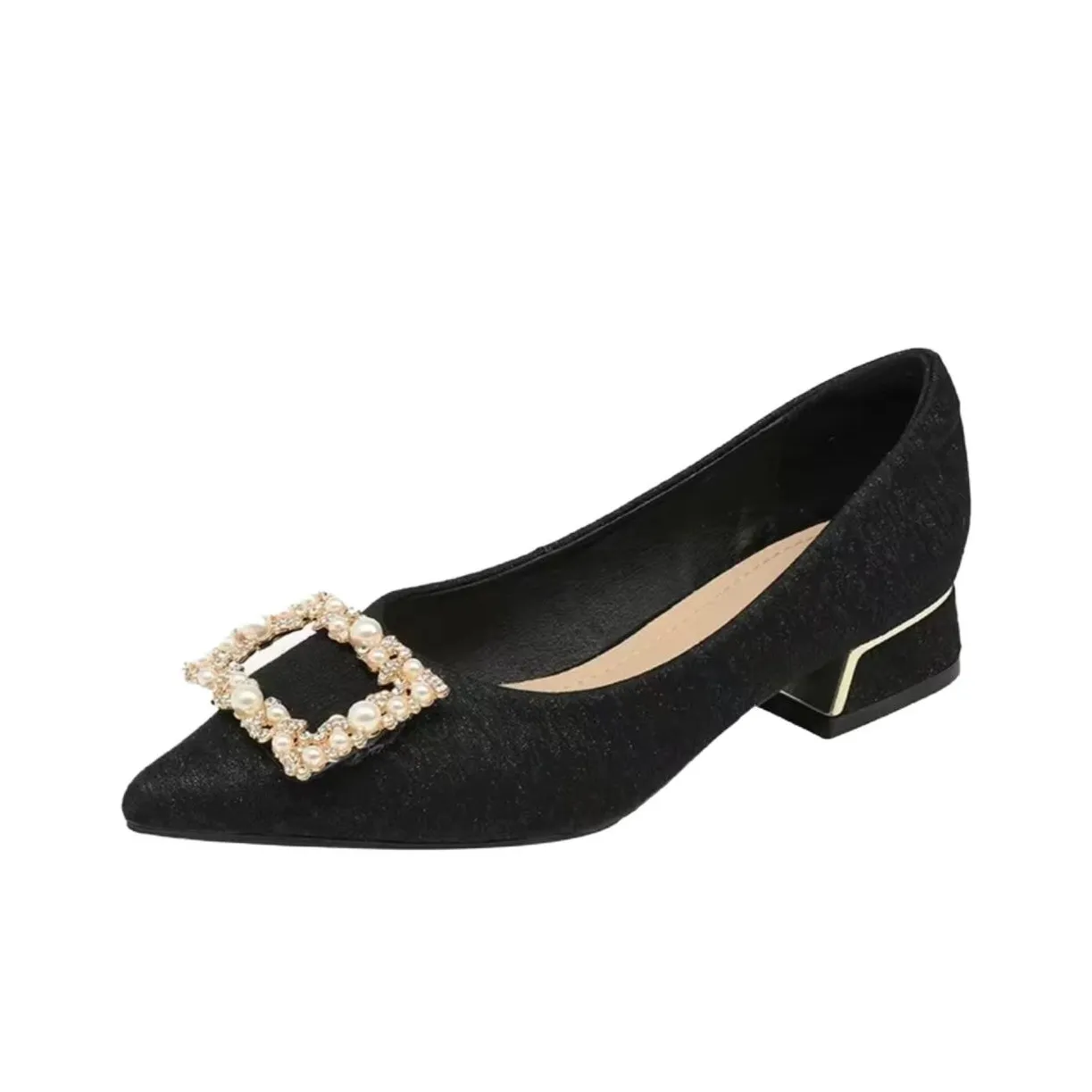 Wuji Грубый каблук заостренный носок низкий вырез обувь без подкладки женские