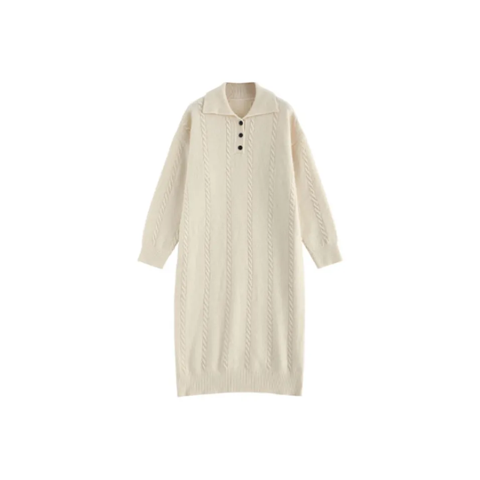 ACJL Осень и зима Свободный крой Непритязательный стиль Длинное Трикотажная ткань Платье Женское