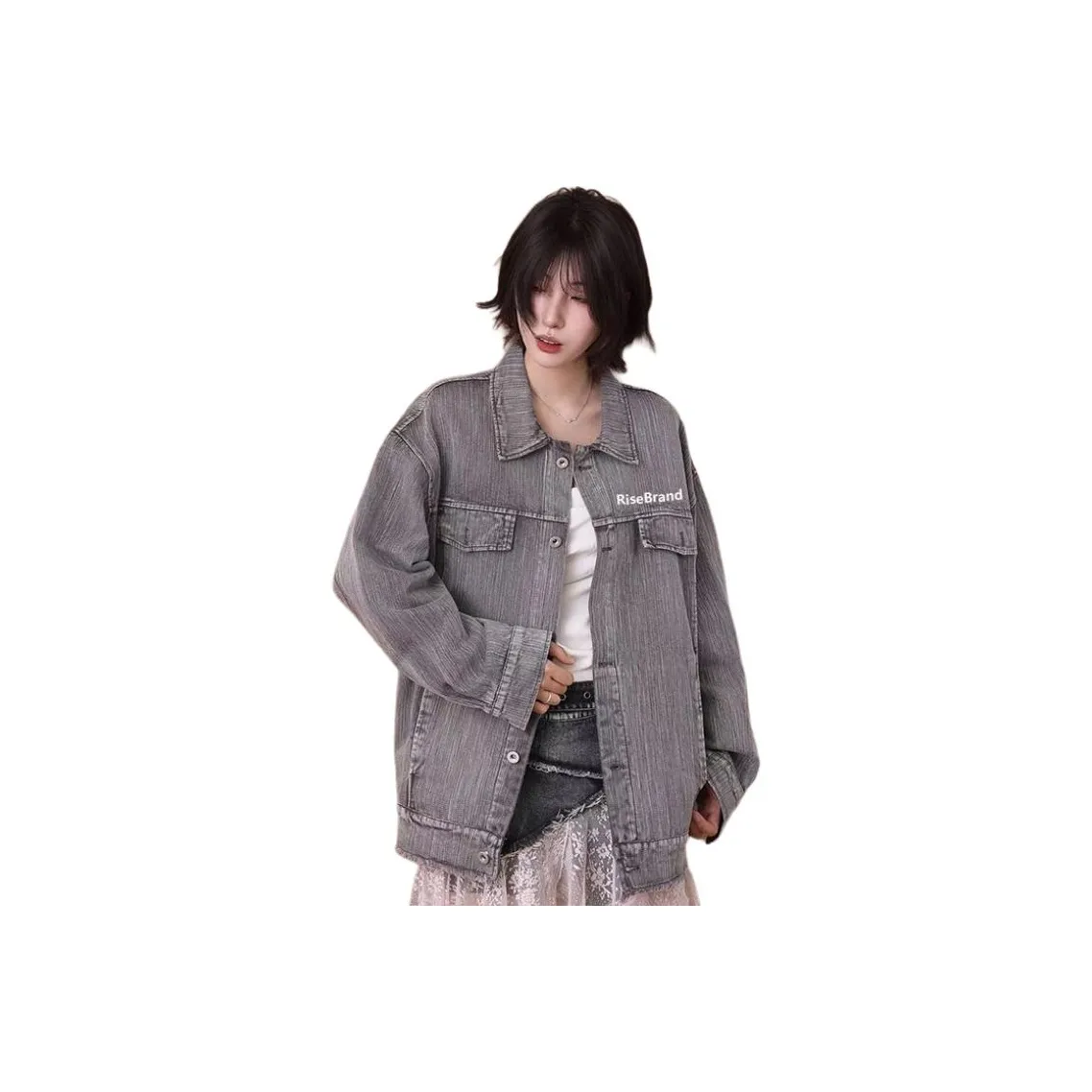 RiseBrand Светло-серый Унисекс Джинсовые куртки