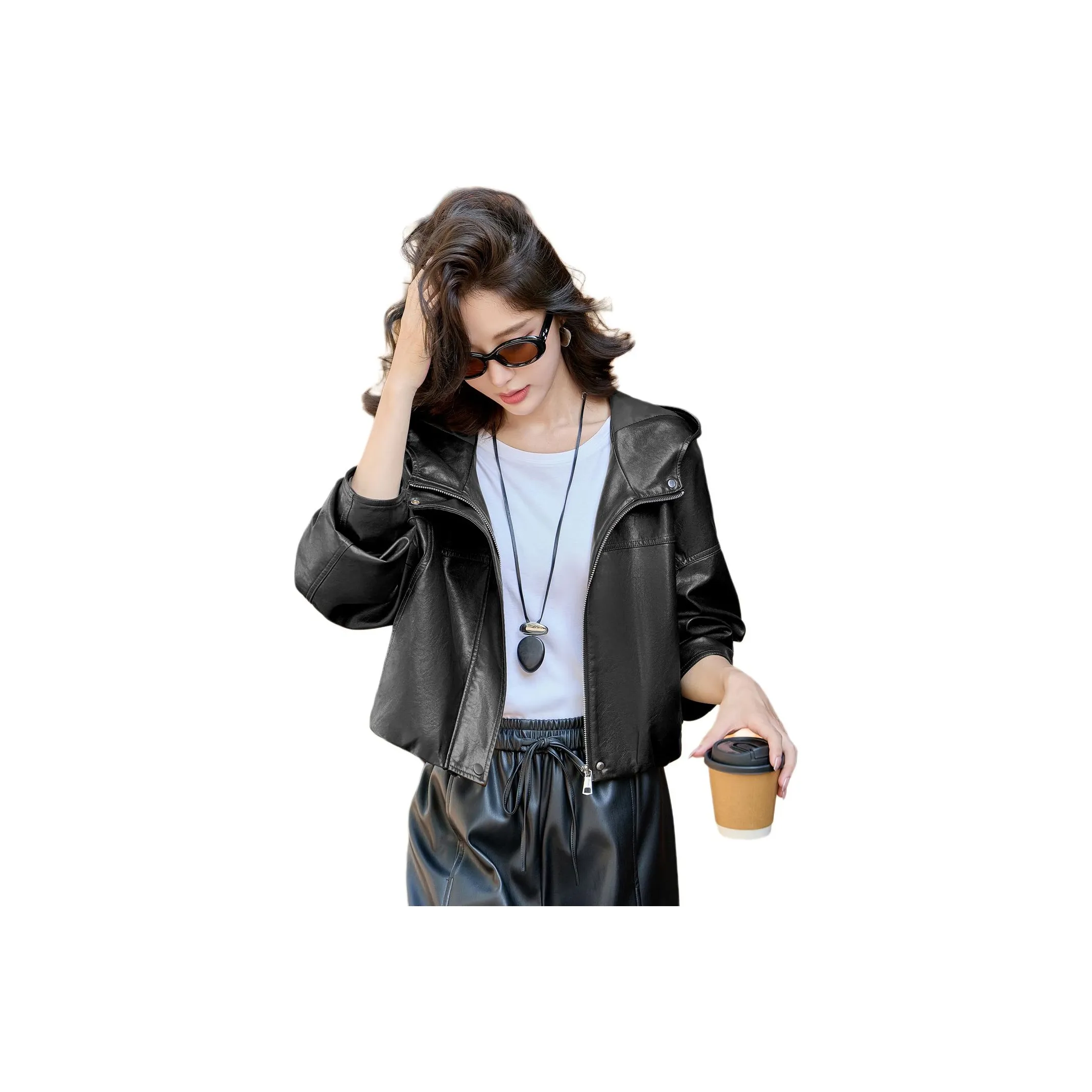 H YXIANG Кожа Куртка Женская