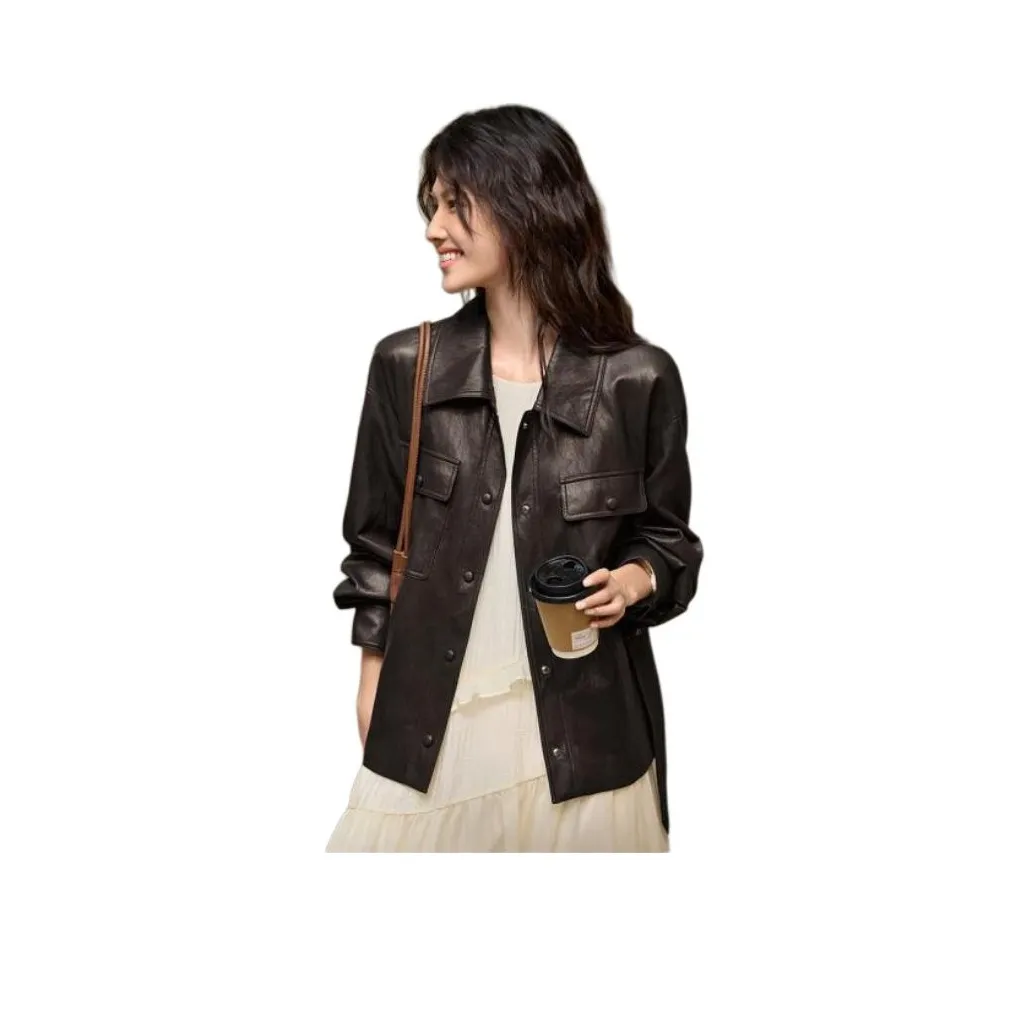 XWI Темный кофейный кожаные куртки для женщин