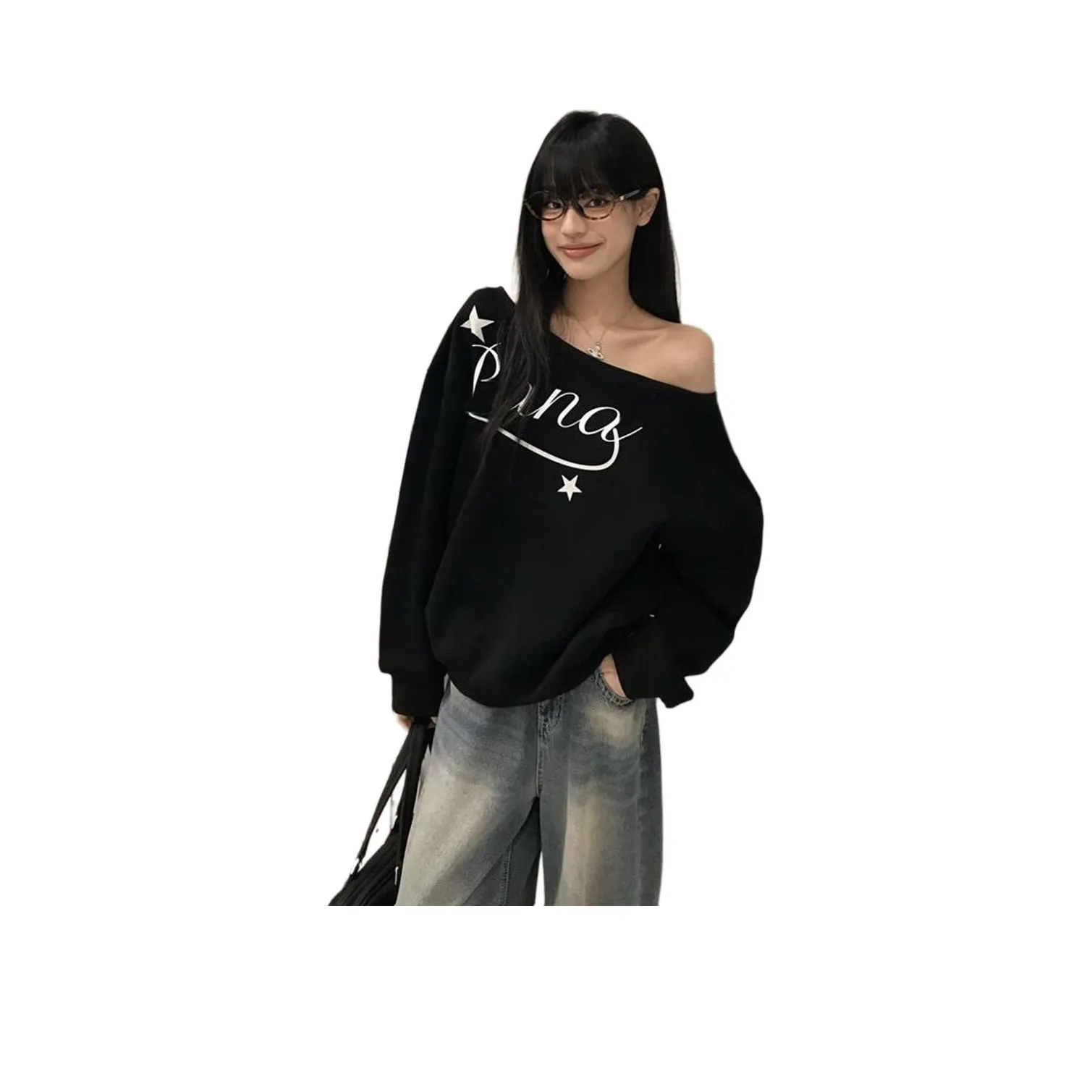 ZVJH Черный Женский Свитшот