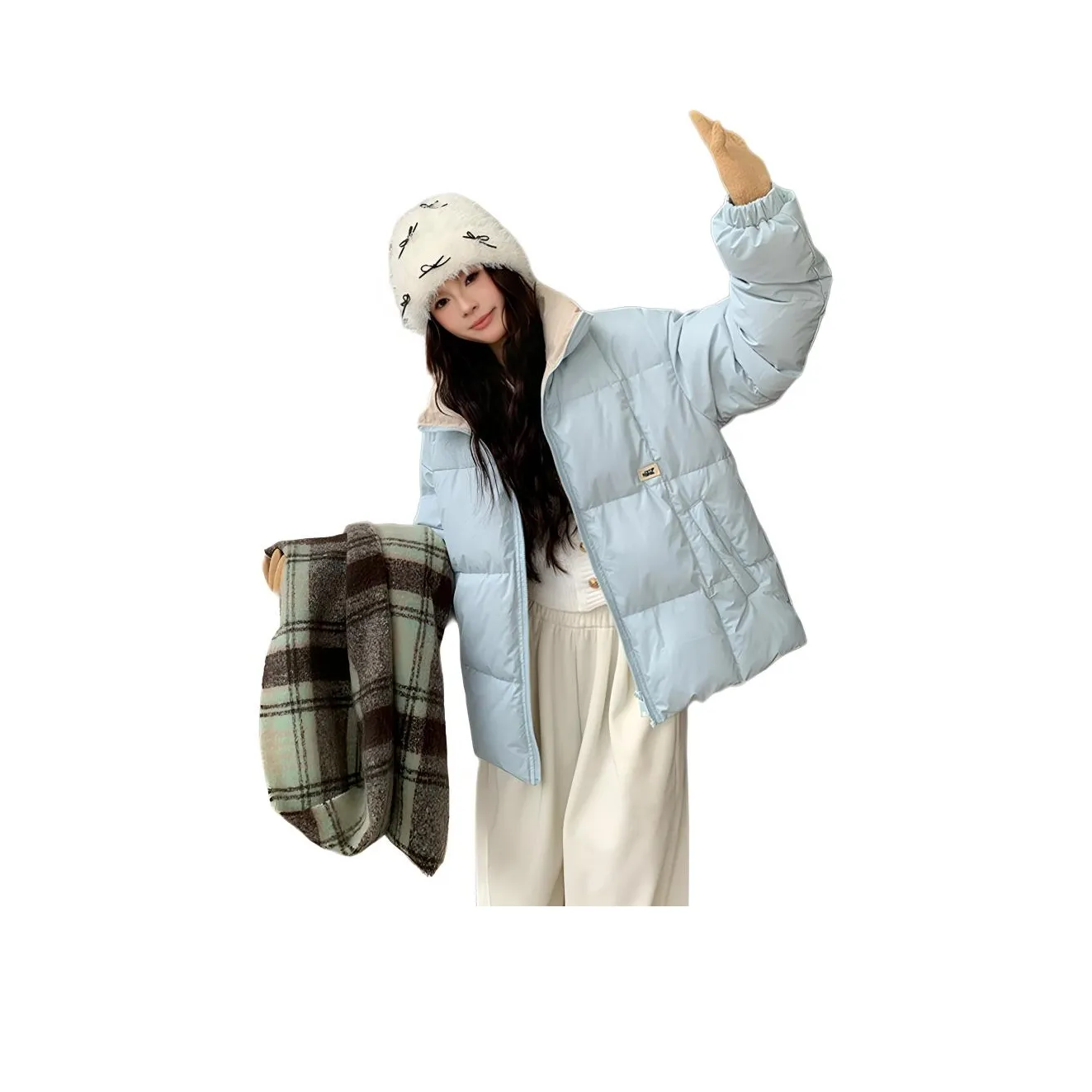 ZVJH Кремовый Синий Женский Пуховик