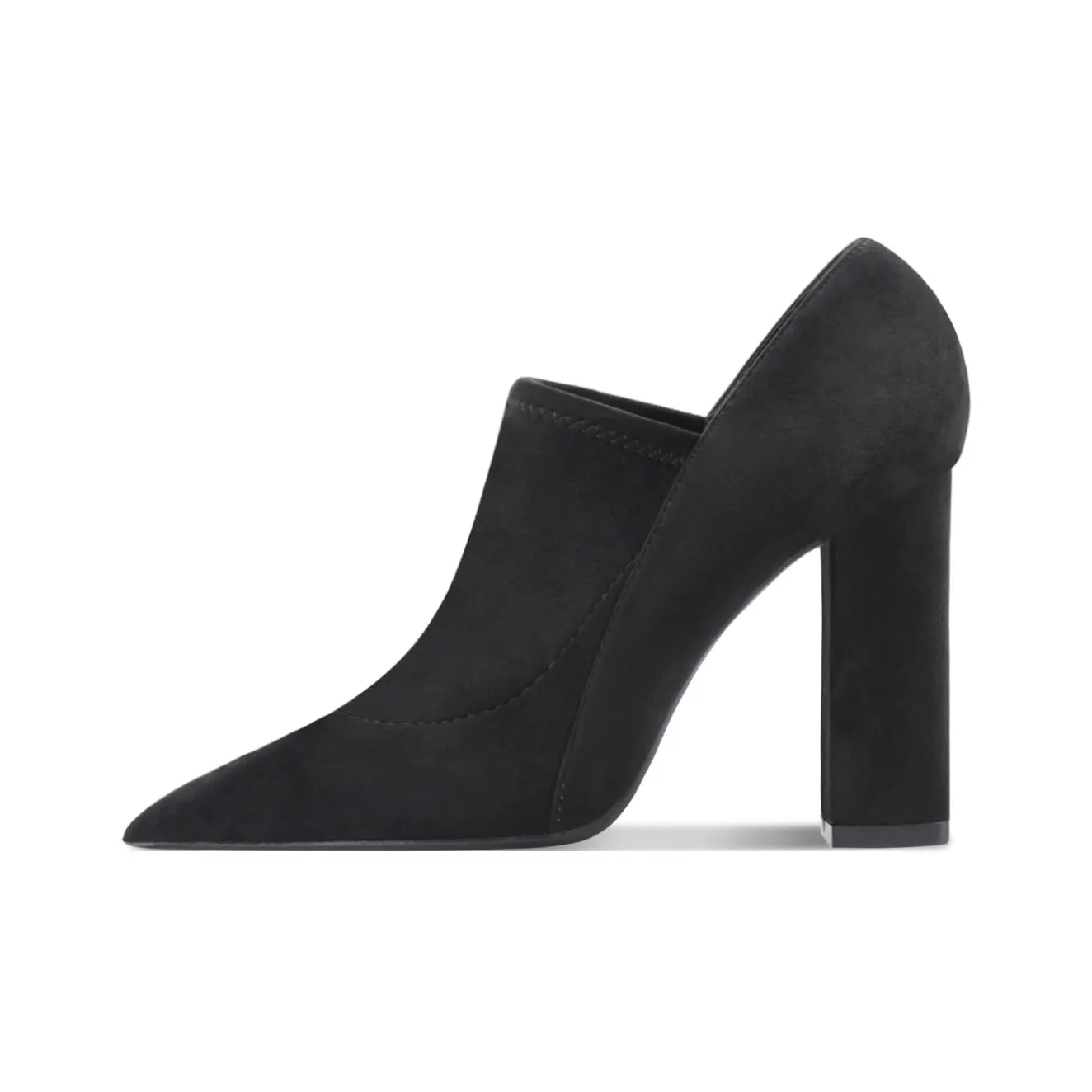 Siwei Заостренный носок Deep Cut Грубый каблук Эластичный Ботинки Супер Высокий каблук Женские Матовый Коммутирование Ботильоны