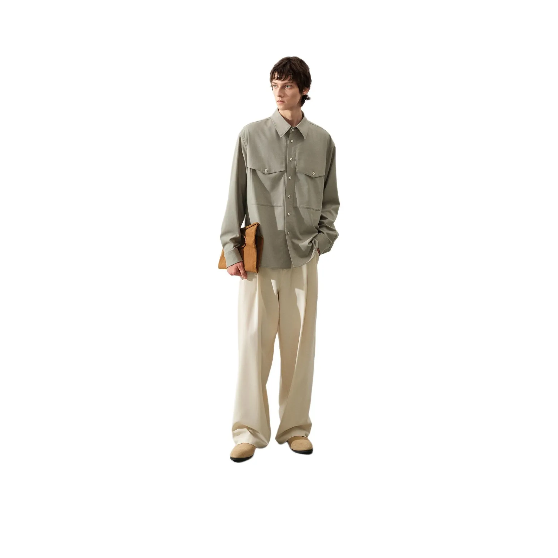 WHITT EPURE Свободный крой Длинный рукав Повседневный Рабочая одежда Рубашка Мужская