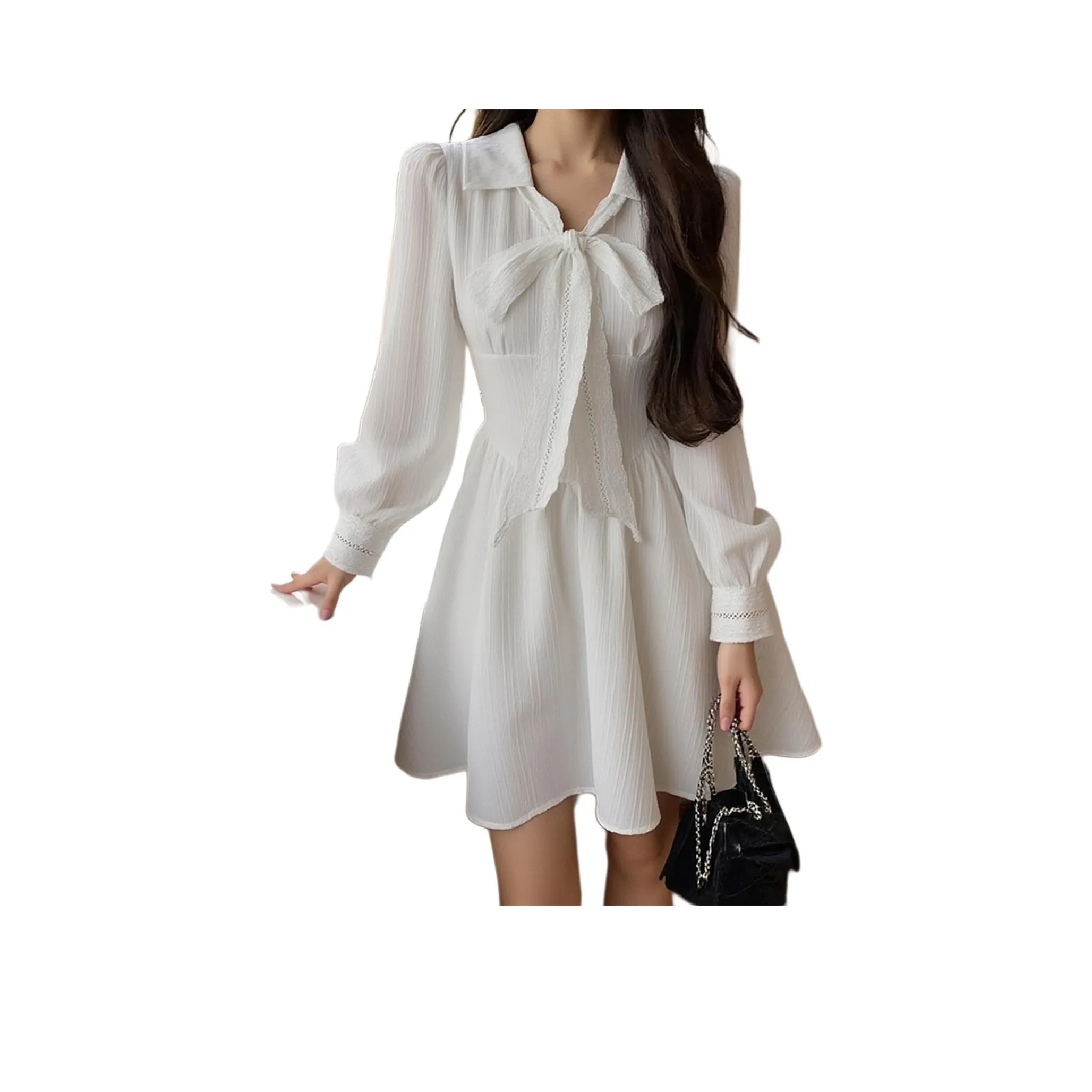 NFV Белый Женский Длинный Рукав Платья