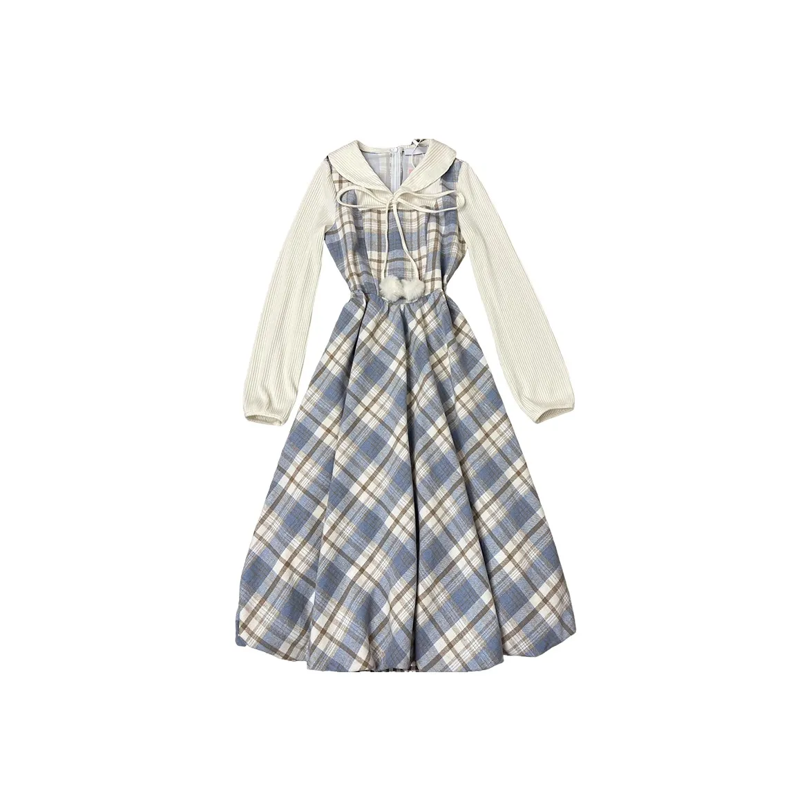 IQC Синий Клетка Женские Длинные Рукава Платья