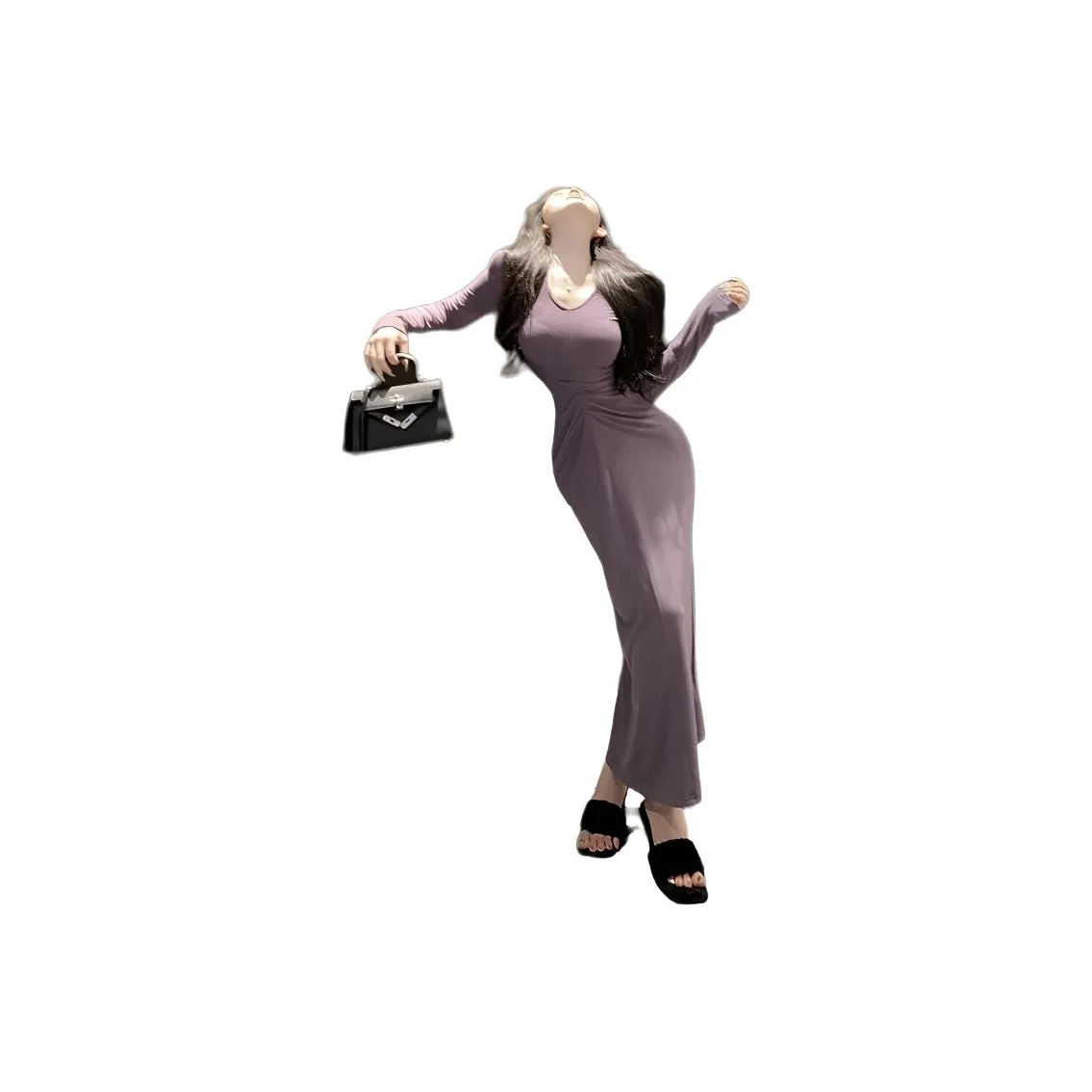 ZVJH Длинное платье с длинными рукавами женское