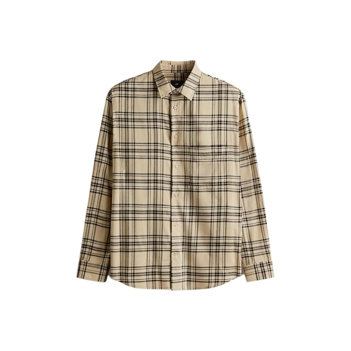 H M Бежевый Черный Клетка Мужская Рубашка