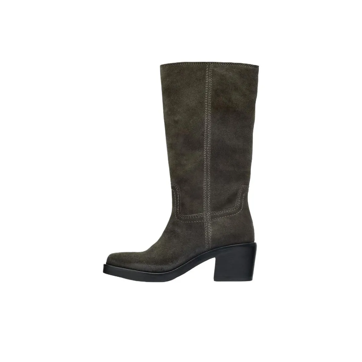 ZARA Колено Высокие сапоги 4CM Женские Хаки зеленый