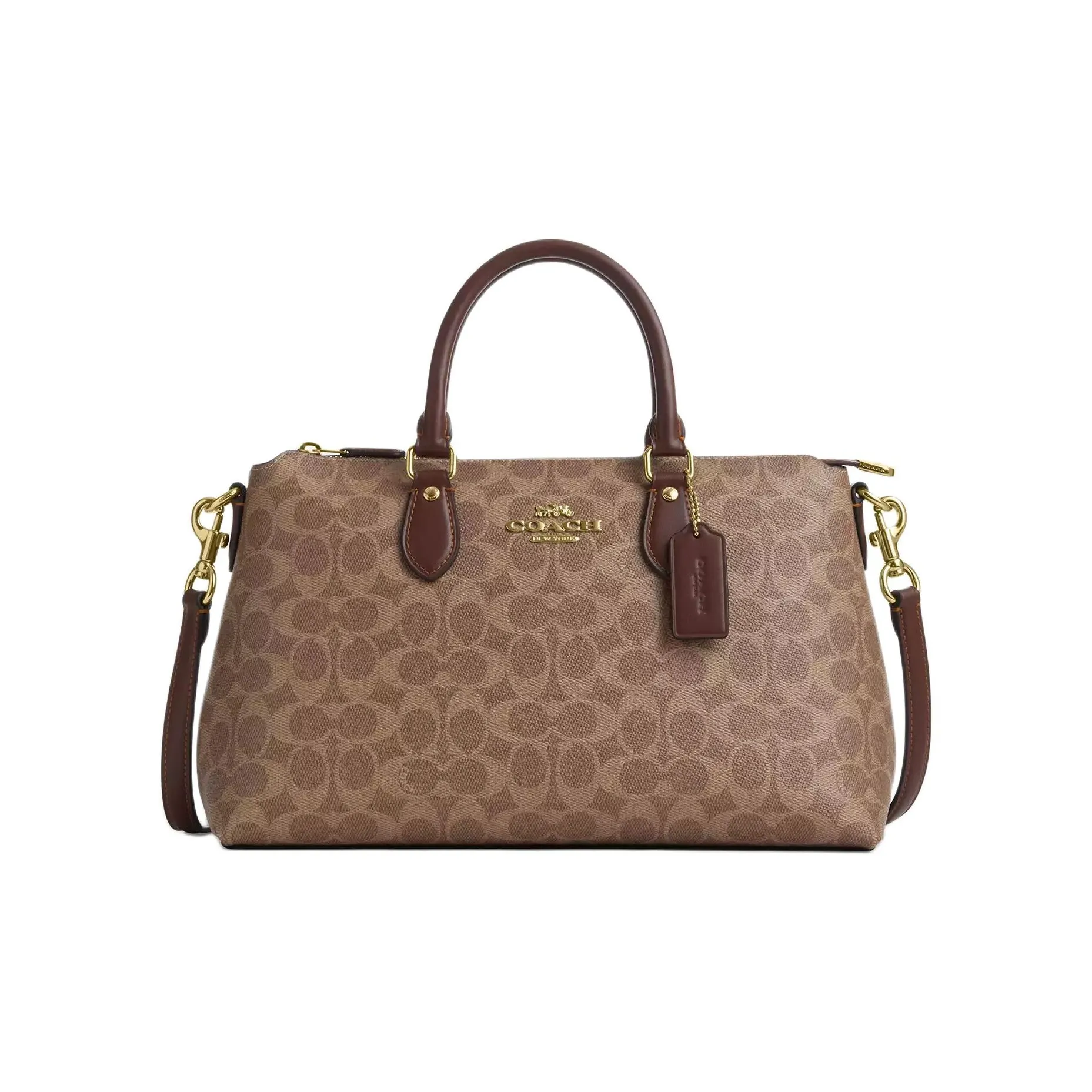 COACH Rowan ПВХ с кожаными вставками Сумка через плечо Сумка Большая Женская Коричневая