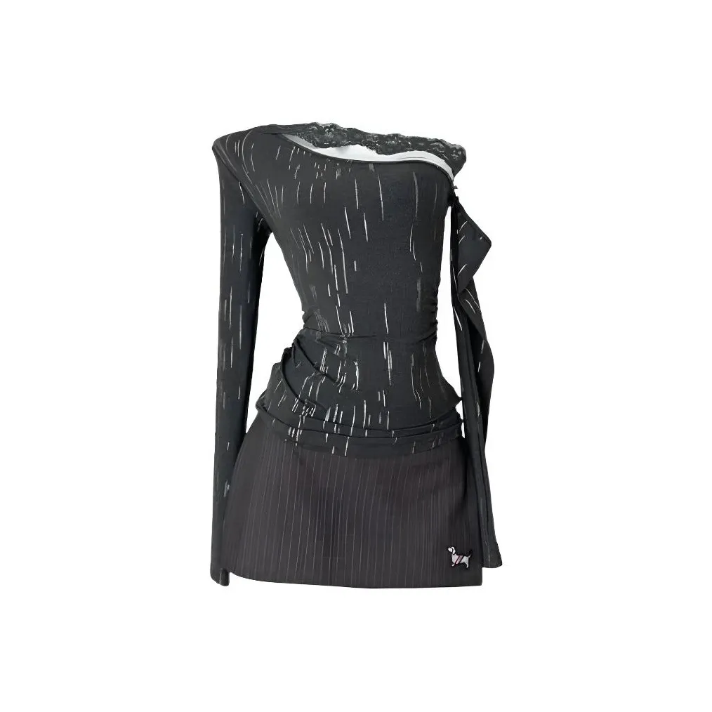 ACJL Вертикальные полосы Щенок Вышивка Юбка Женские