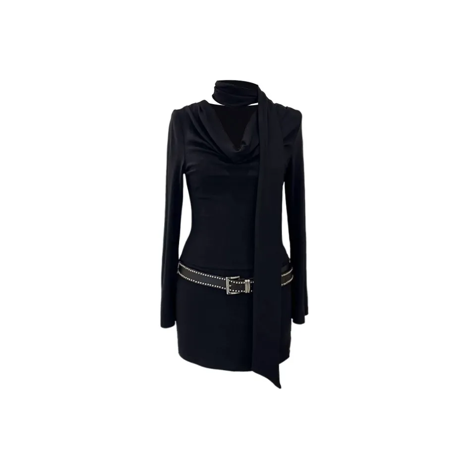 RTNH Черные Женские Длинные Платья с Длинными Рукавами