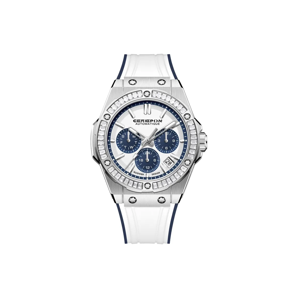 CERIEPON Blue Planet Collection Автоматический Механический Механизм Резиновый Ремешок Часы Женские Белый Циферблат