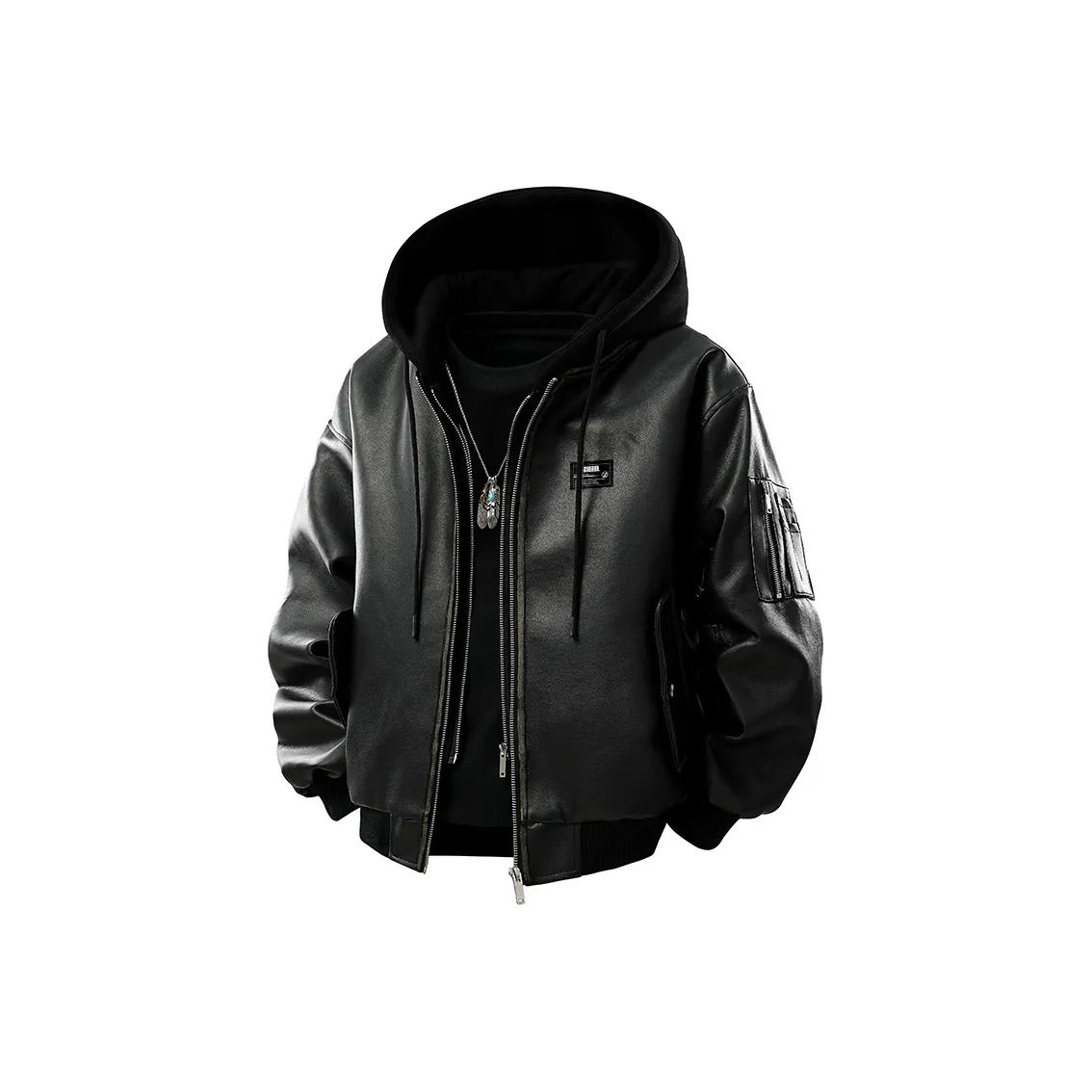 ZIAREL Черный с съемным логотипом унисекс кожаные куртки