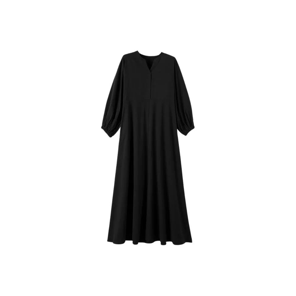 WANBAI Черное Женское Длинное Платье с Длинными Рукавами